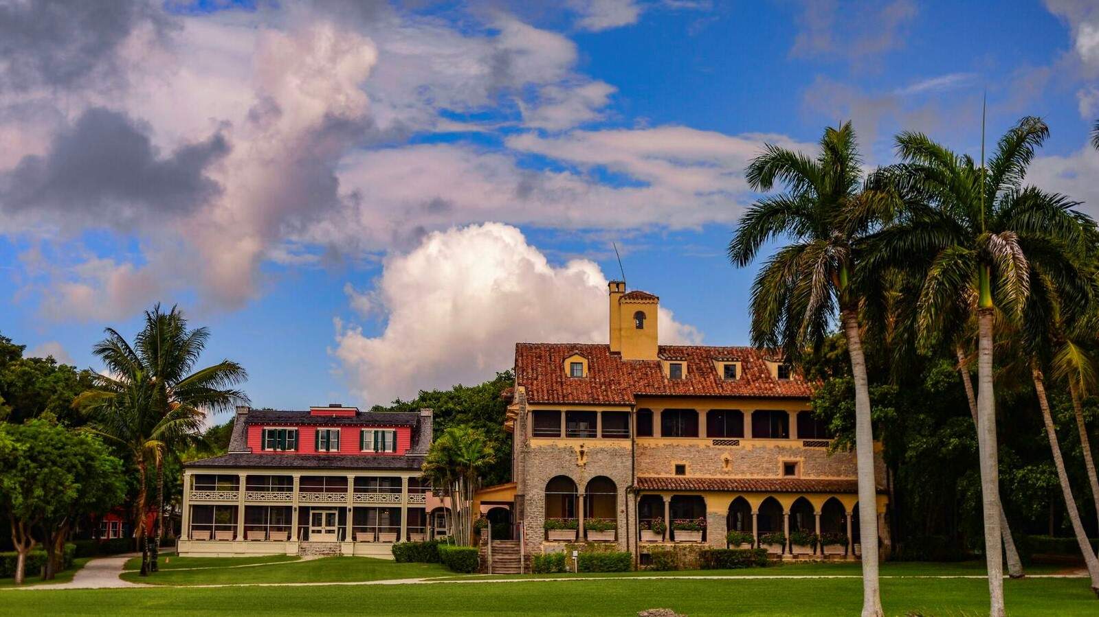 The main lawn of Deering Estate being covered by stormy clouds