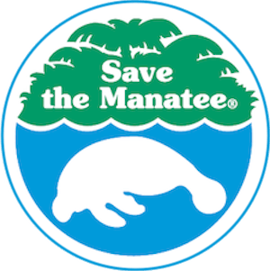 Save the Manatee logo featuring palm trees and a manatee silhouette.