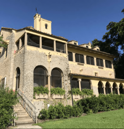 Exterior view of the east side of the Stone House being restored.