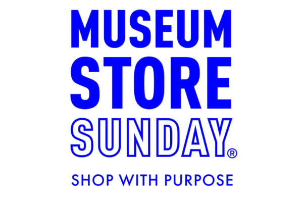 Blue text on a white background that reads "Museum Store Sunday. Shop with purpose."
