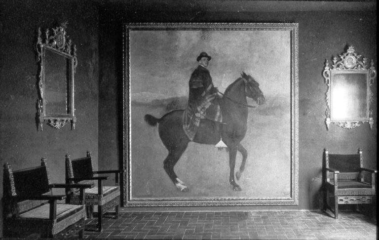 Portrait by Ramon Casas of young King Alfonso the 13th riding a horse displayed at Maricel.