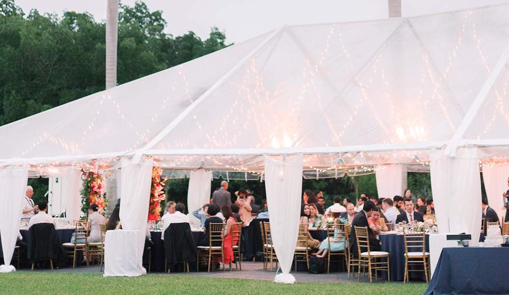 Wedding ceremony between palm trees in Miami at Royal Palm Grove.