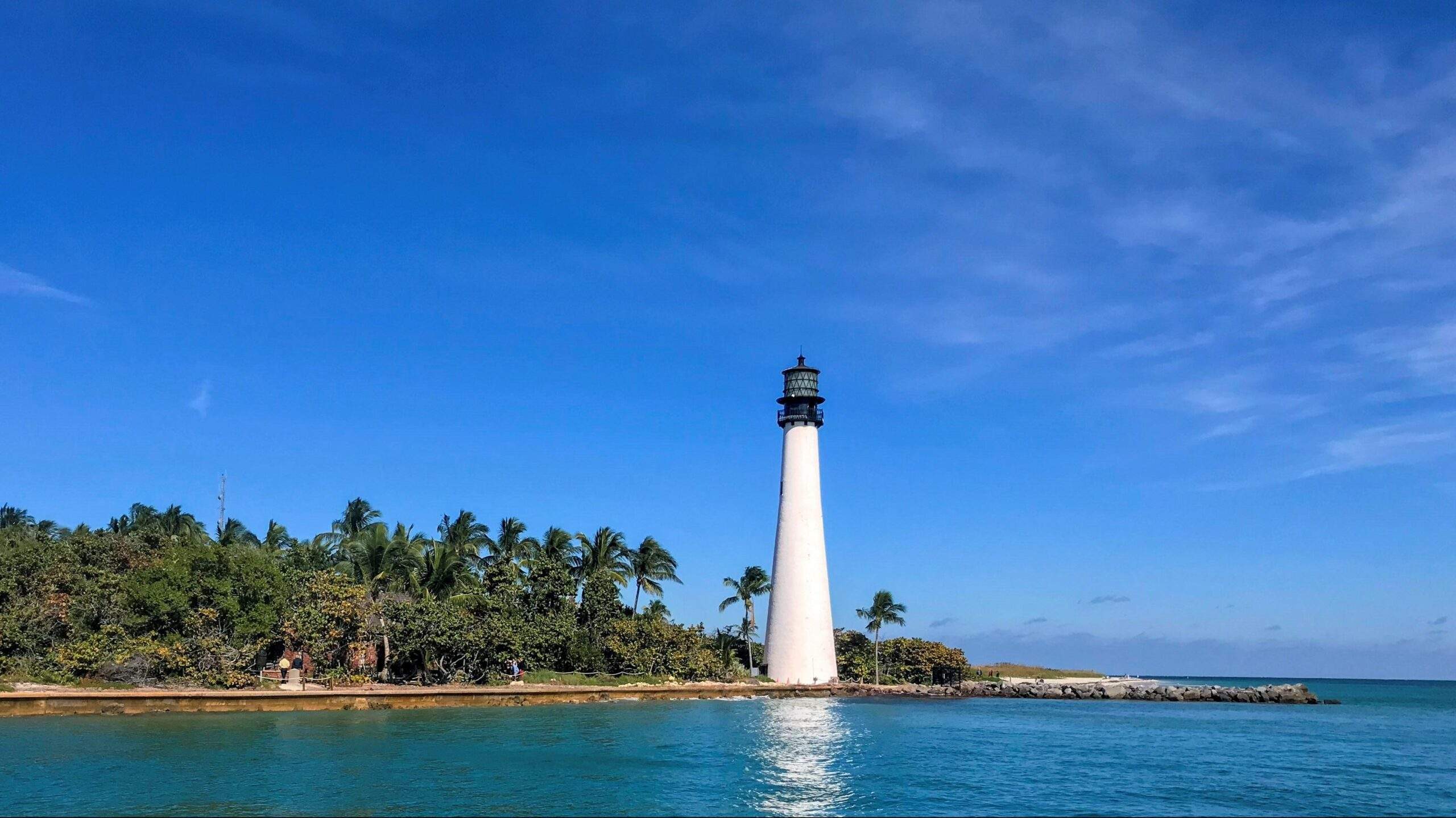 A lighthouse on an island in Biscayne Bay.