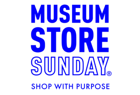 Blue text on a white background that reads "Museum Store Sunday. Shop with purpose."